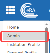 Admin option under Main menu