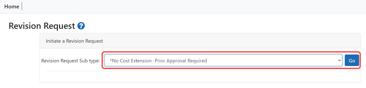 Revision Request screen showing Revision Request Sub type dropdown