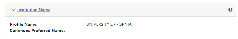Partial image of screen showing the Institution Name component in View mode