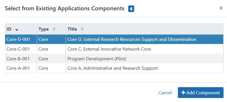 Existing App Components window