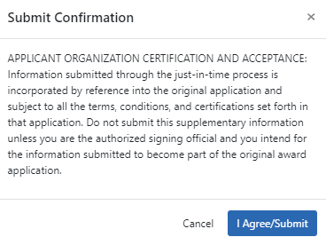 Confirmation for Submit of JIT information