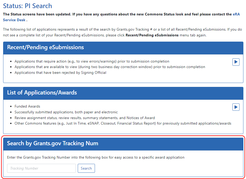 Search by Grants.gov Tracking Number