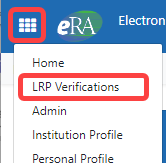 Apps menu showing LRP Verifications menu item