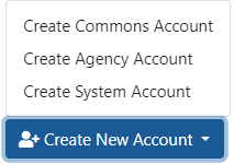 Create New Account button expanded
