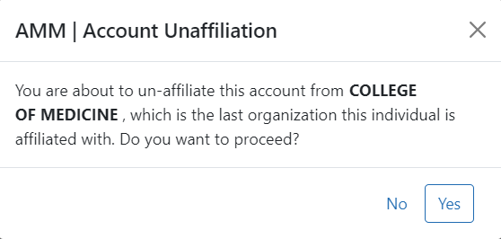 Account Unaffiliation Screen