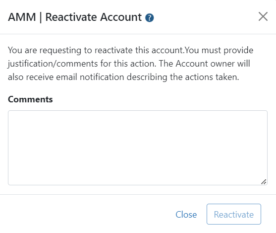 Reactivate Account  screen