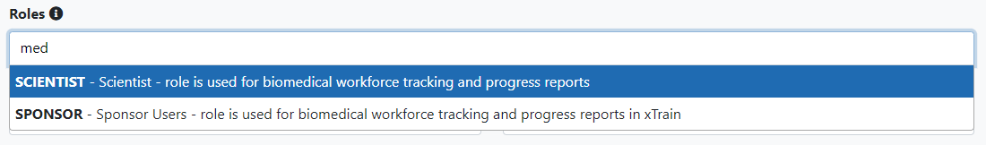 Roles drop-down menu