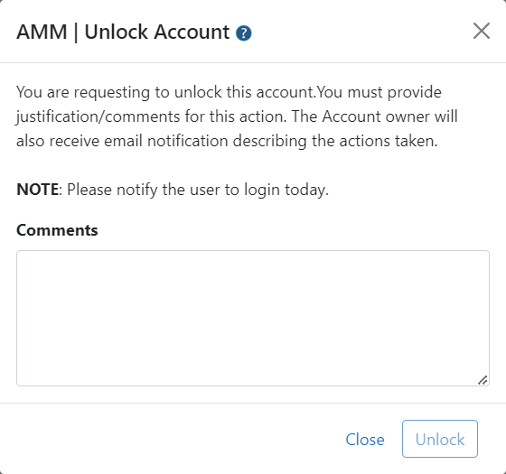 Unlock Account screen