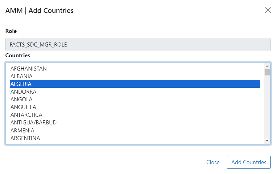 Add Countries Screen