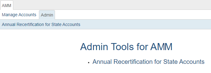 Admin Tools screen