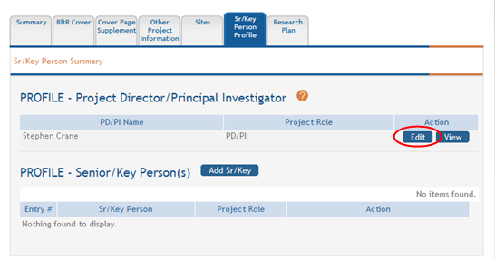 Overall component Sr/Key Person Summary