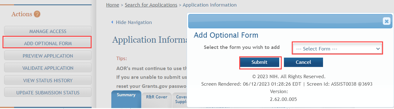 Add Optional Form popup