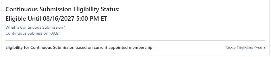 Continous Submission Eligibility info
