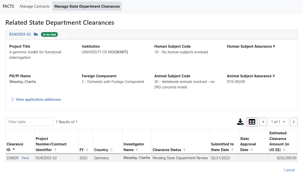 Related State Department Clearances screen