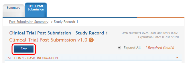 screenshot of the Edit button on the Study View screen that allows the study data to be updated