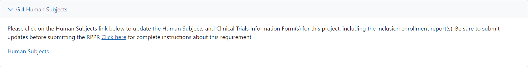 Showing the Human Subjects link in section G.4.b