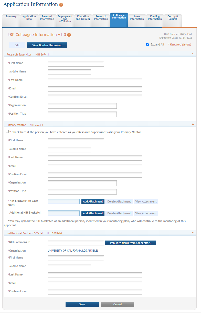 Colleague Information screen of LRP application