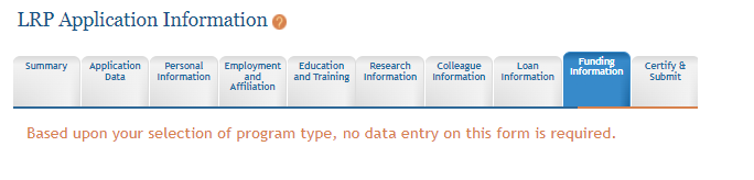 Funding Information screen of LRP application