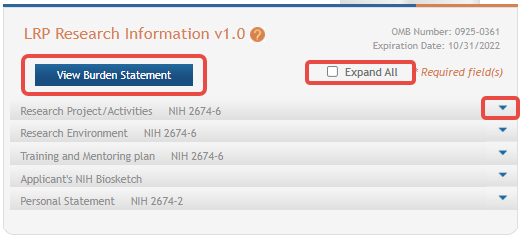 Application Data tab for LRP application