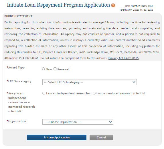 Initate LRP Application