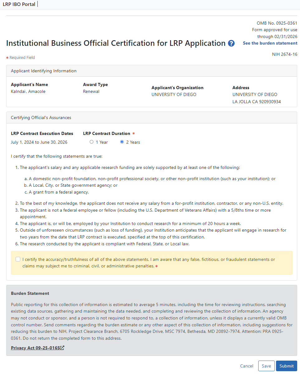 IBO Certification for LRP Applications - Renewal