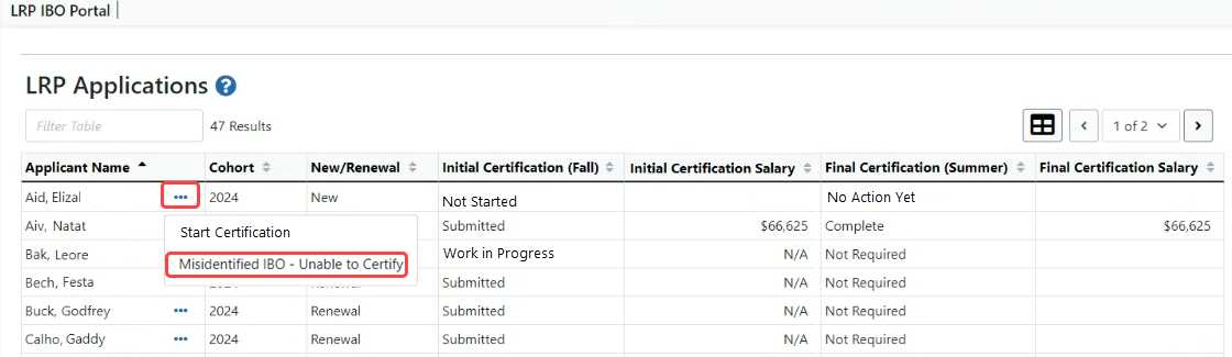 Option for misidentified IBO in three-dot ellipsis menu