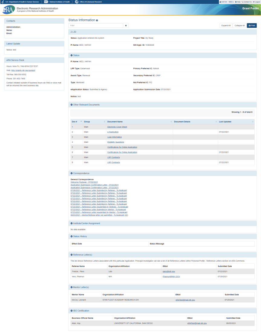 LRP Status Information screen