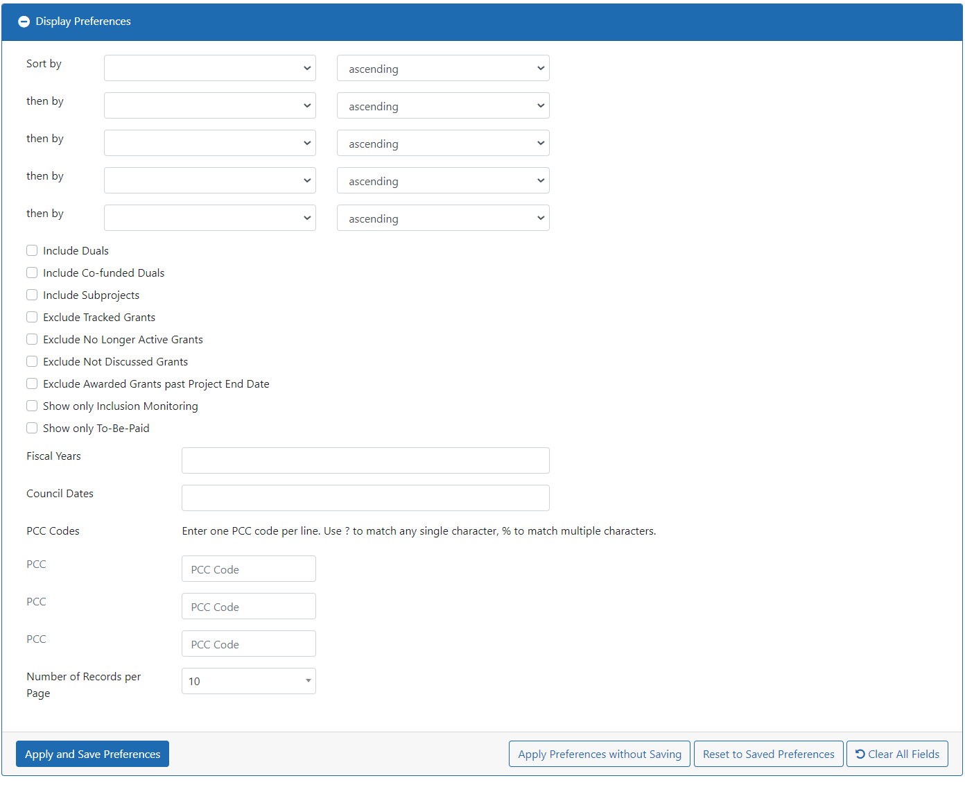 Display Preferences screen for NIH