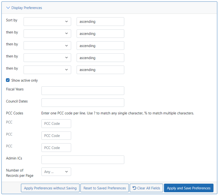 Display Preferences screen for SAMHSA