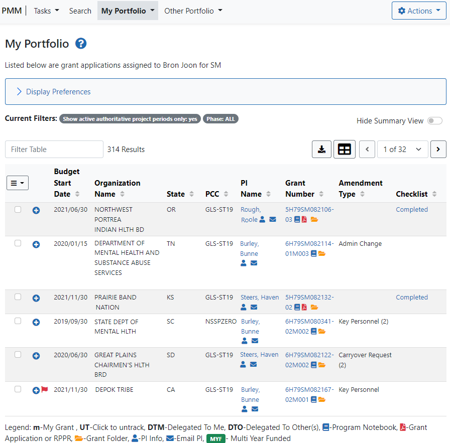 My Portfolio screen For SAMHSA users