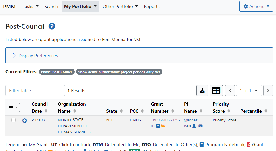 Post Council screen for SAMHSA