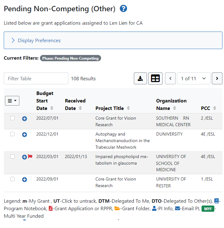 Pending Non-Competing (Other) screen for NIH