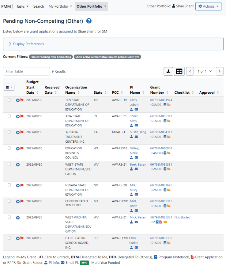 Pending Non-Competing (Other) screen for SAMHSA