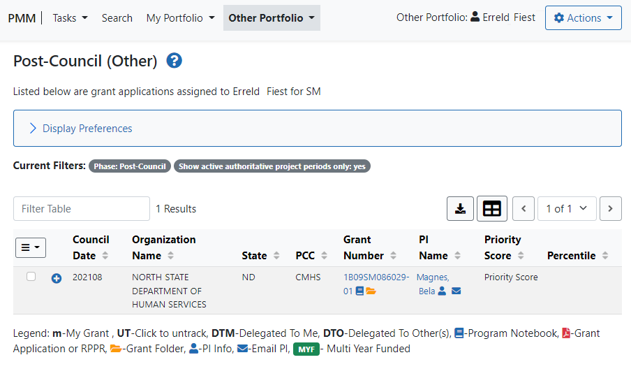 Post Council (Other) screen for SAMHSA