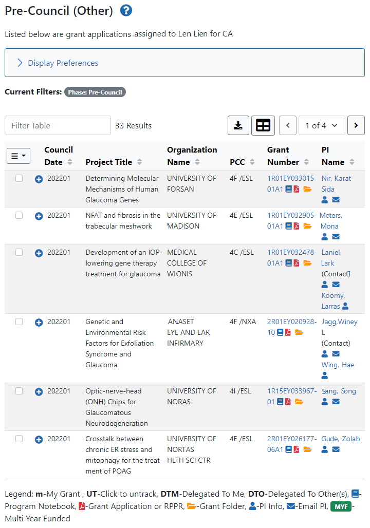 Pre-Council (Other) screen for NIH