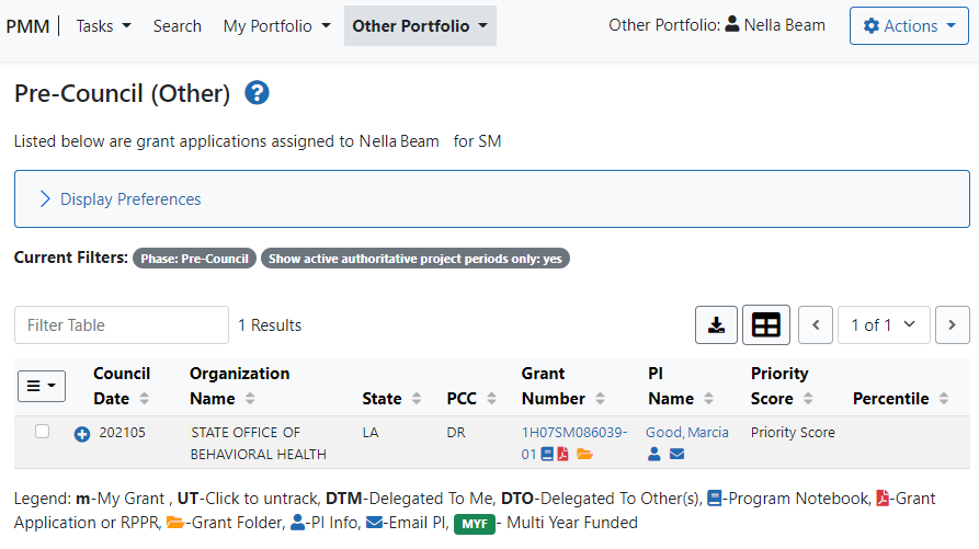 Pre-Council (Other) screen for SAMHSA