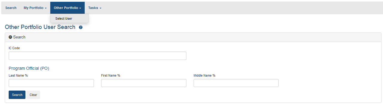 Other Portfolio User Search screen
