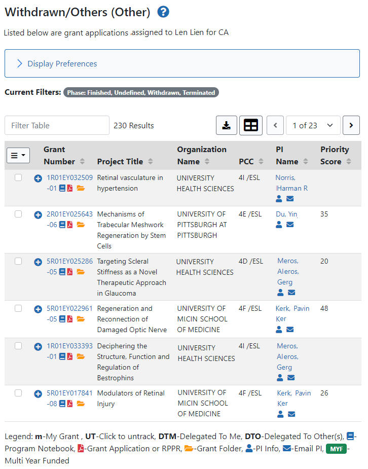 Withdrawn/Others (Other) screen for NIH