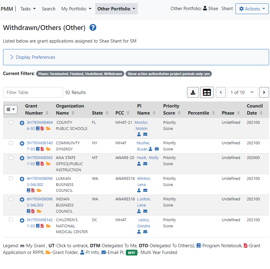 Withdrawn/Others (Other) screen for SAMHSA