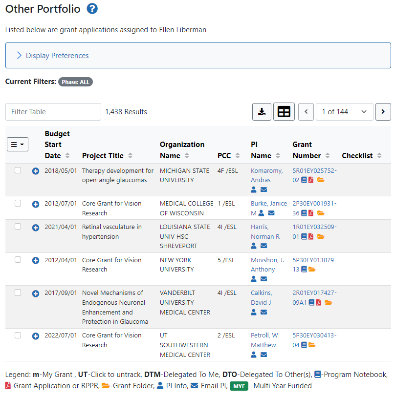 Other Portfolio screen for NIH users