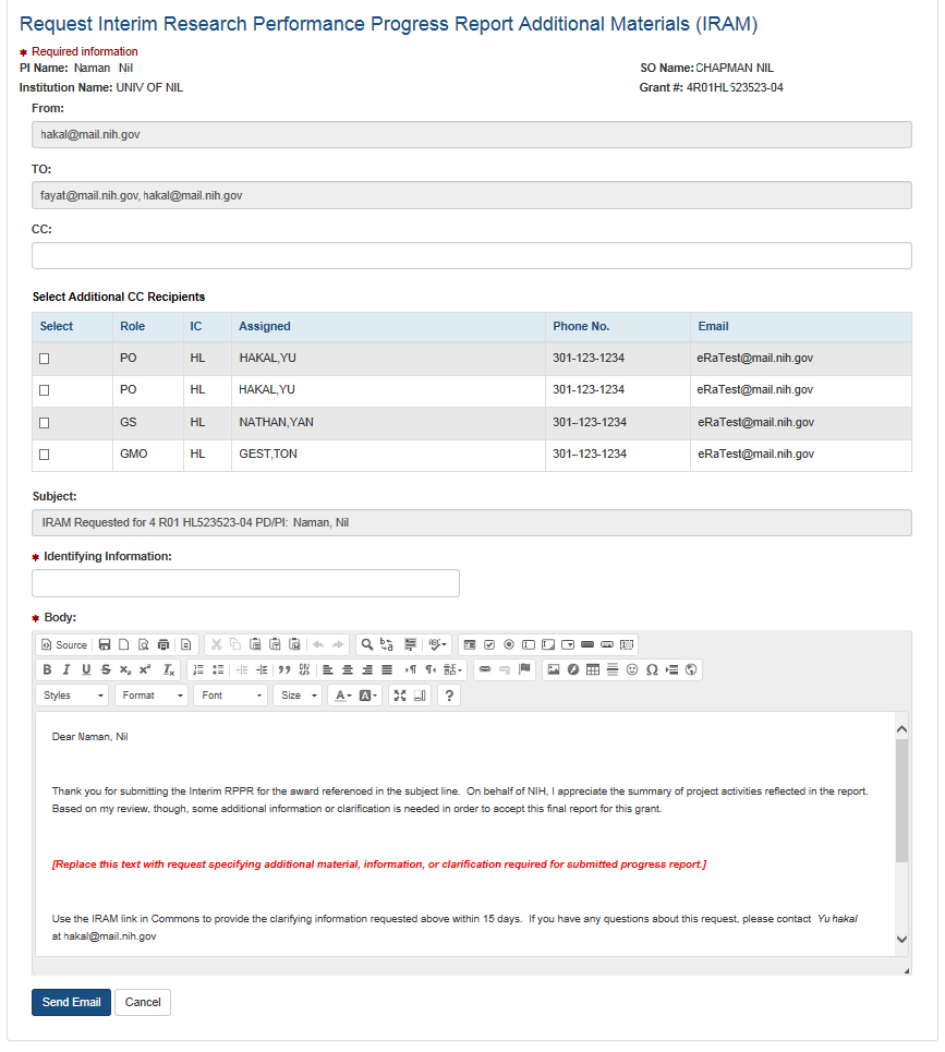 Request Interim Research Performance Progress Report Additional Materials (IRAM)