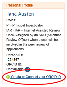 Personal Profile section indicating link to connnect to or create an ORCID iD