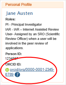 Personal Profile summary showing linked ORCiD