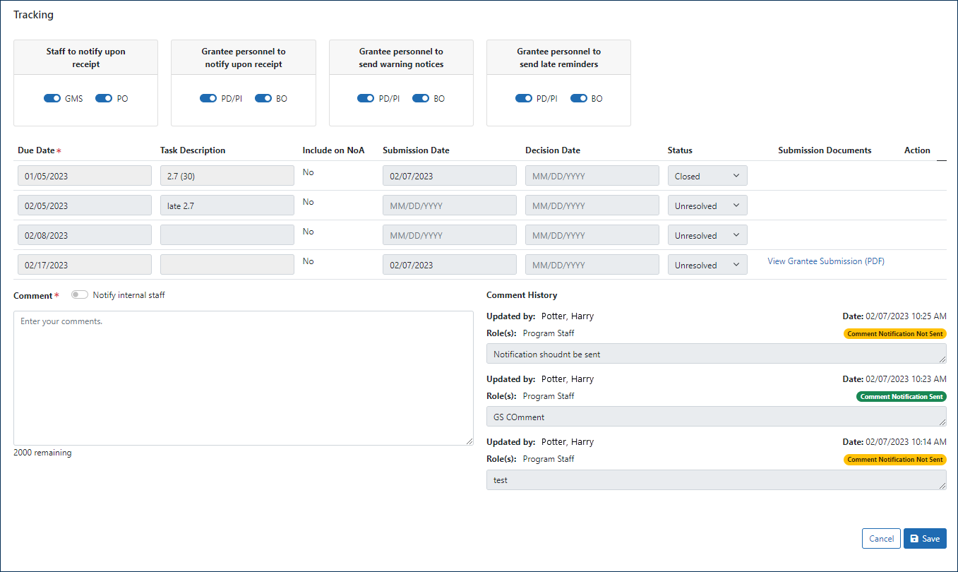 OTA Milestone Tracking Controls