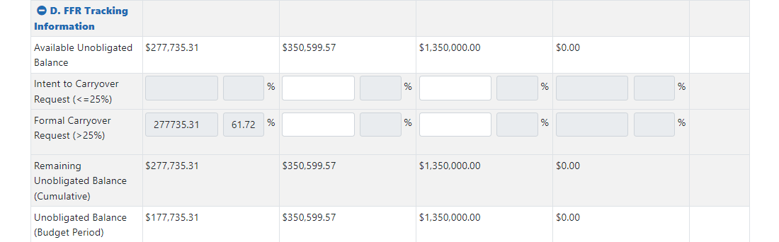 FFR Validation Screen Section D: FFR Tracking Information