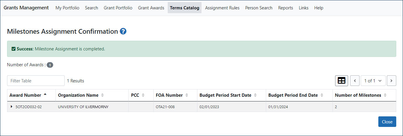 OTA Milestones Assignment Confirmation