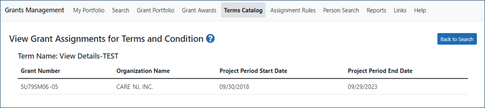 View Grant Assignments for Terms and Conditions