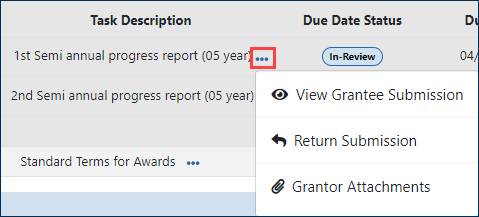 View Terms Tracking Details expansion area Actions menu