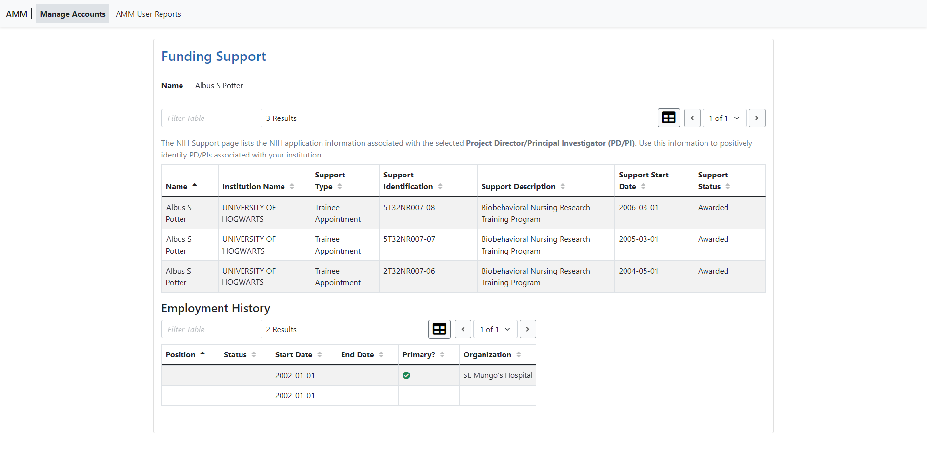 Funding Support Screen