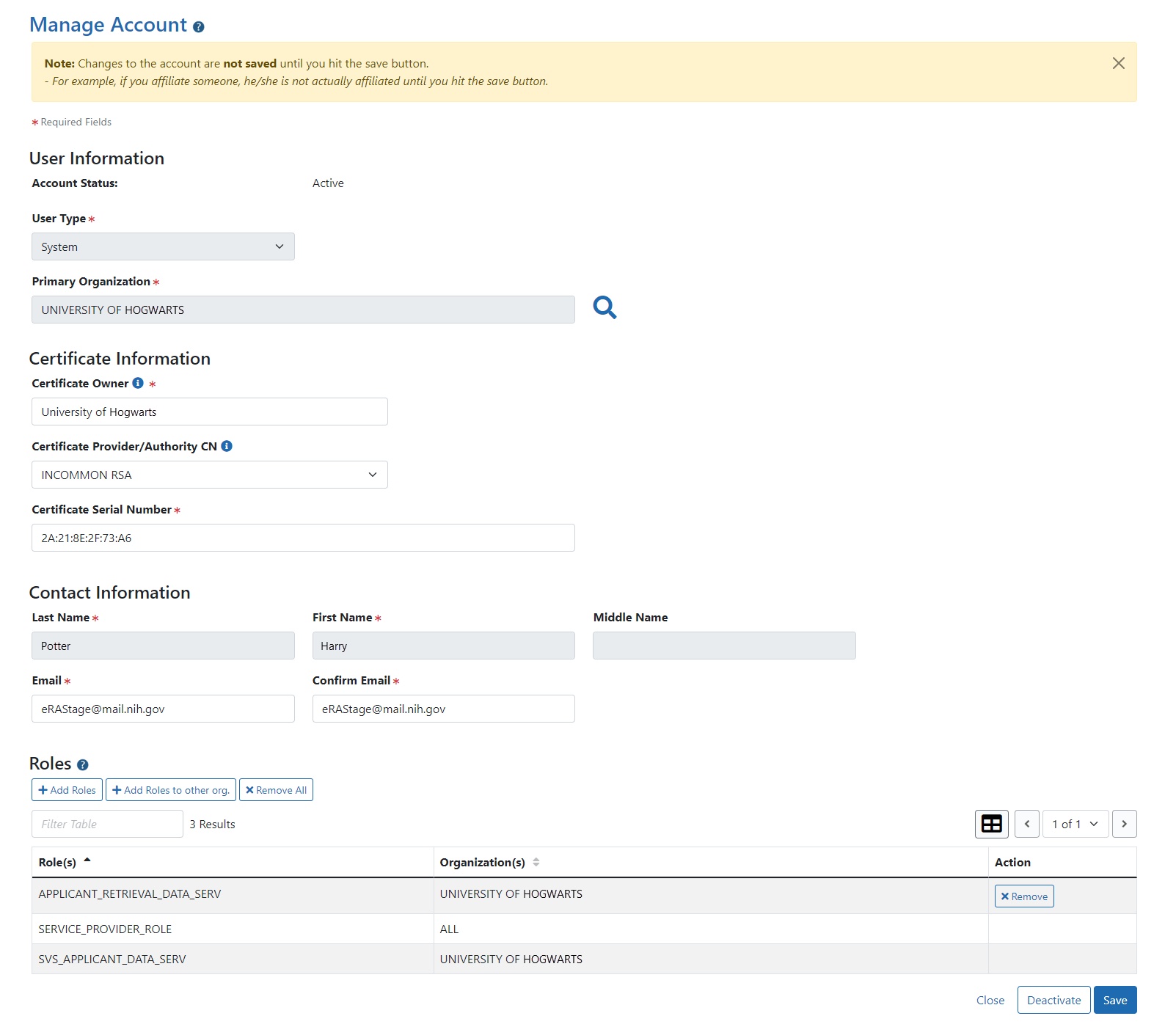 Manage Account Screen for External Users